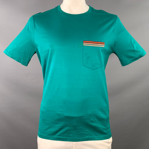 PAUL SMITH Size XL Green Multi Color Contrast Trim Cotton One Pocket Short Sleeve T-shirt
