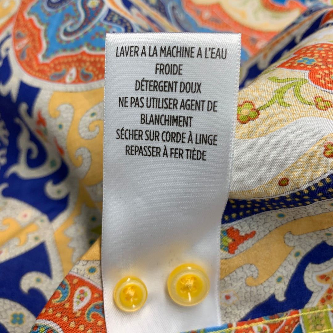 ROBERT GRAHAM Talla L Camisa de manga larga de algodón con estampado de cachemira multicolor