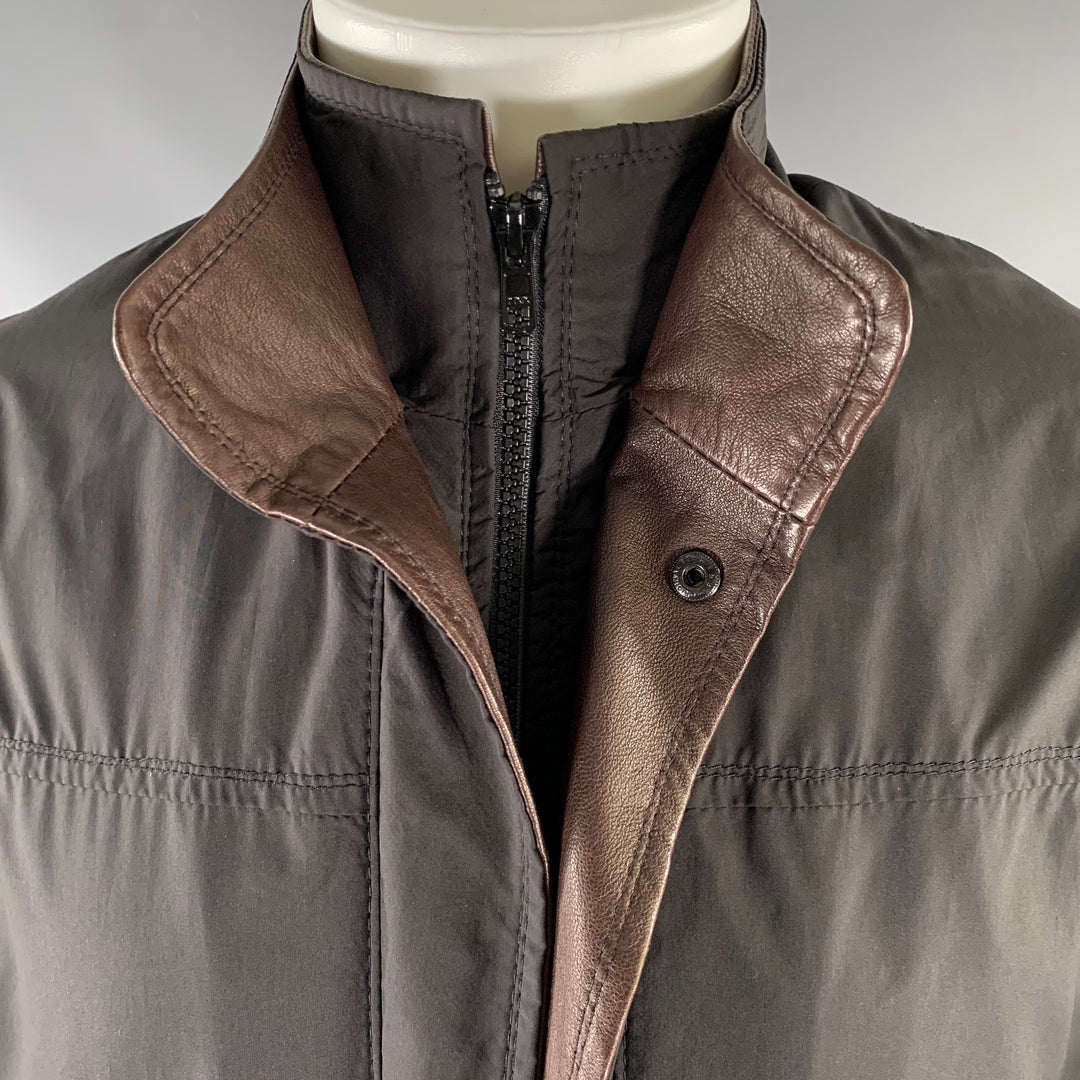 JOHNSTON MURPHY Size S Black Brown Cotton Polyurethane Zip Snaps Jacket