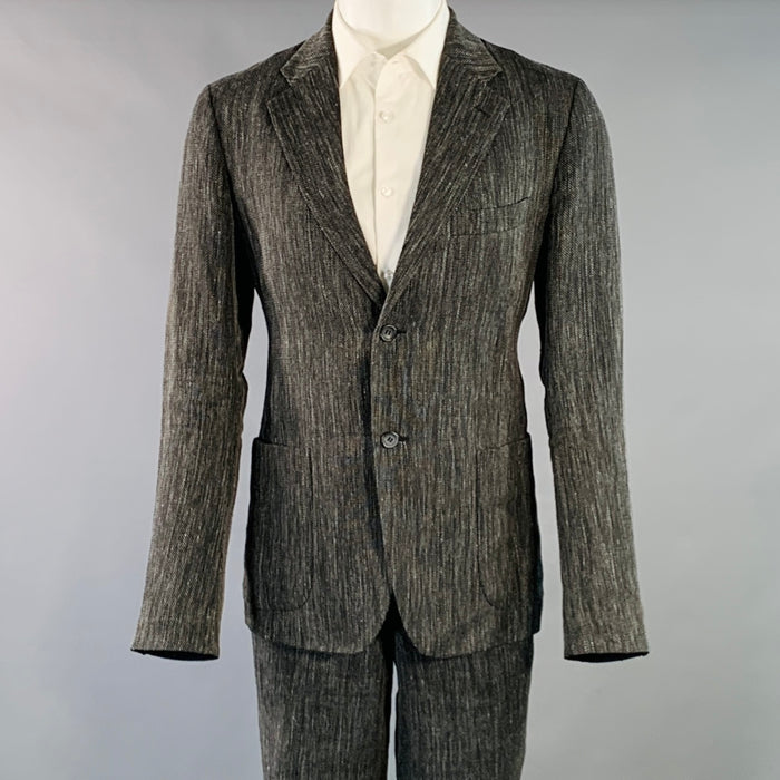 ISSEY MIYAKE Size L Black Grey Woven Hemp Blend Notch Lapel Suit