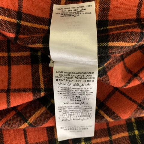 GUCCI Size XL Orange Black & Yellow Plaid Cotton Shirt Jacket Long Sleeve Shirt