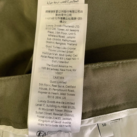 GUCCI Size 34 Green Olive Cotton Zip Fly Casual Pants