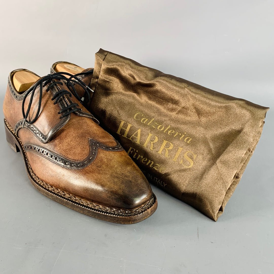CALZOLERIA HARRIS Size 11 Brown Taupe Leather Wingtip Derby Lace-Up Shoes