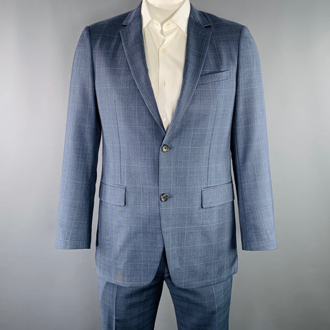 THEORY Size 42 Wellar Marlo Camley Blue Window Pane Wool Suit