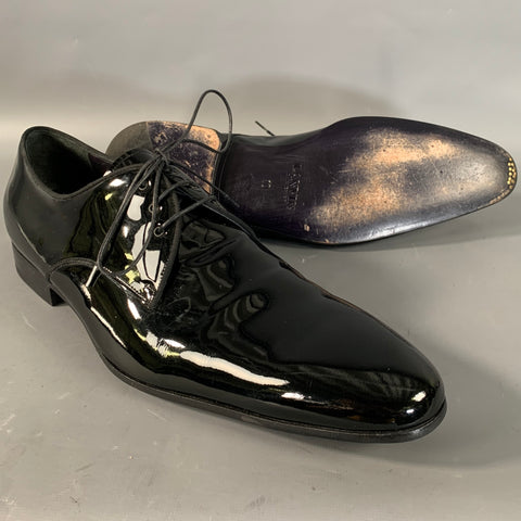 LANVIN Size 11 Black Patent Leather Tuxedo Lace Up Shoes