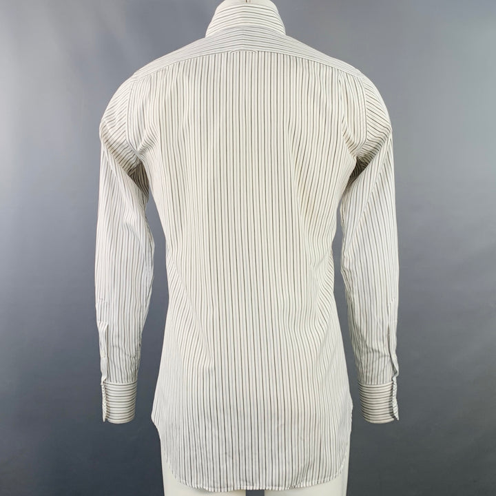 THOM BROWNE Size M White Grey Black Stripe Cotton One Pocket Long Sleeve Shirt