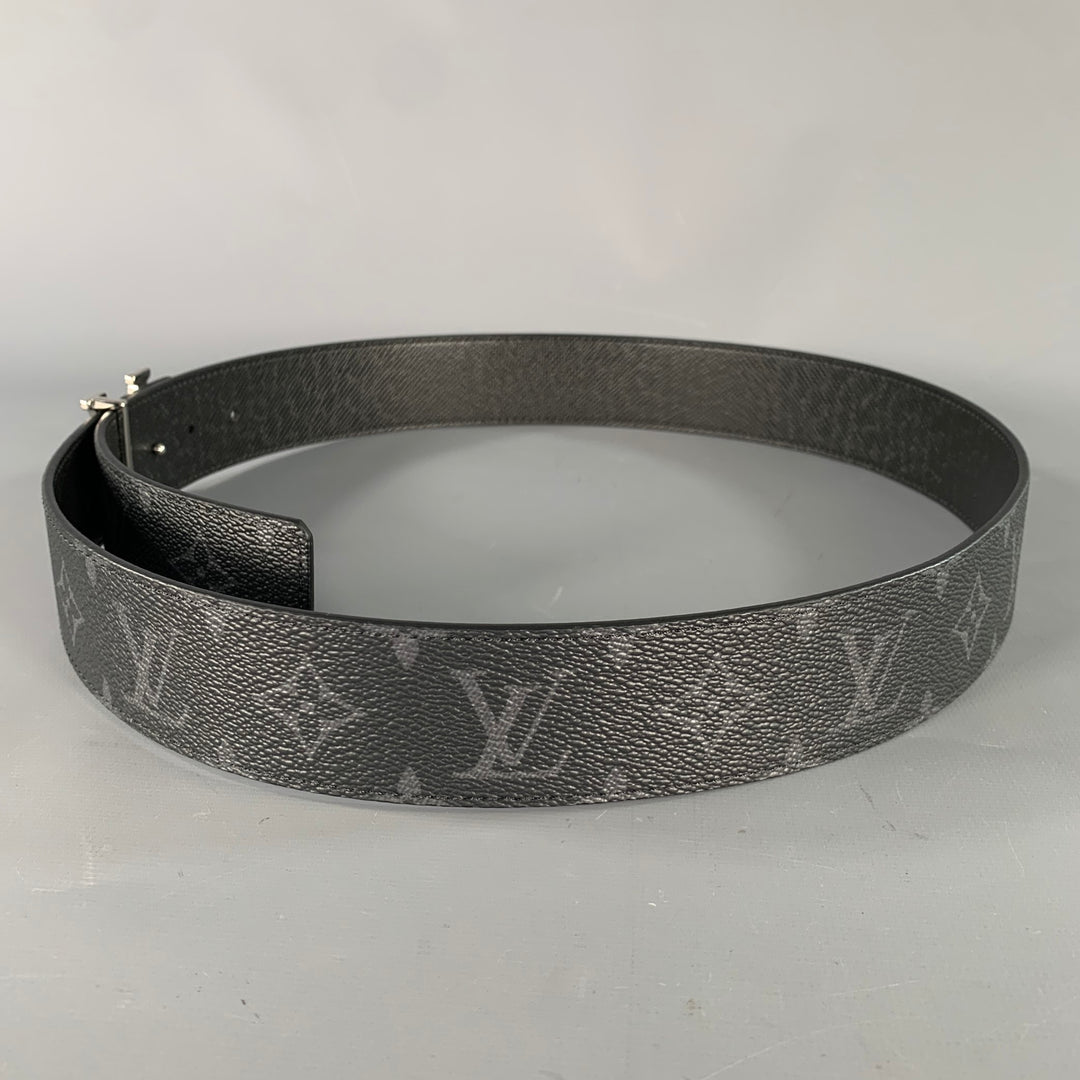 LOUIS VUITTON Size 36 Black Grey Monogram Canvas Belt