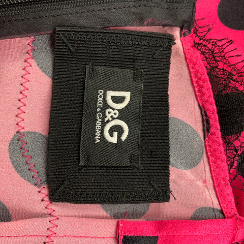 D&G by DOLCE & GABBANA Size 2 Fuchsia Black Silk Polka Dot Casual Top