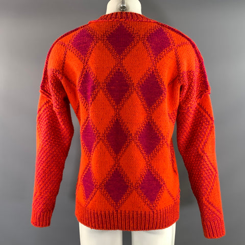 VERSACE FW2021 Size M Orange Lime Argyle Alpaca Wool Pullover