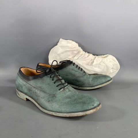 MAISON MARTIN MARGIELA Size 8 Turquoise Teal Painted Leather Lace Lace Up Shoes