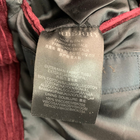 BURBERRY PRORSUM Size 40 Burgundy Corduroy Cotton Notch Lapel Sport Coat