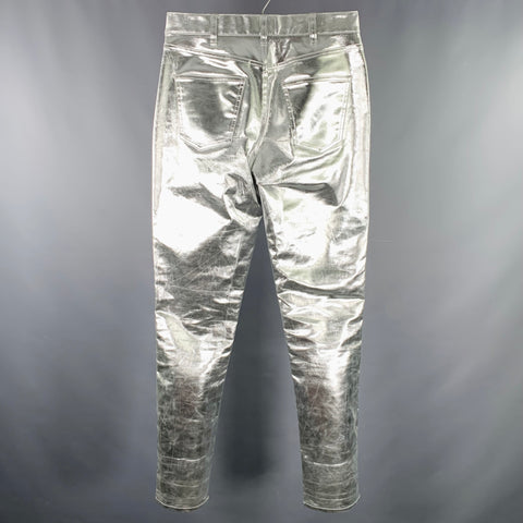 CELINE Size 30 Silver Metallic Cotton Blend Jean Cut Casual Pants