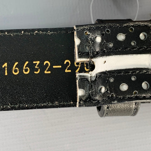 LAUREL Size S Black White Perforated Two Tone Leather Belt