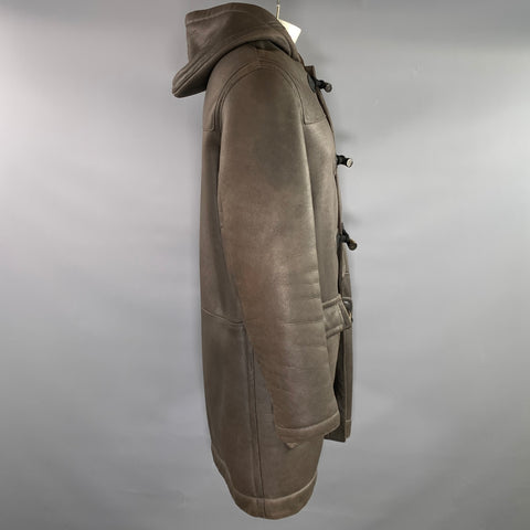 MARC JACOBS Size XXL Brown Black Leather Hooded Coat