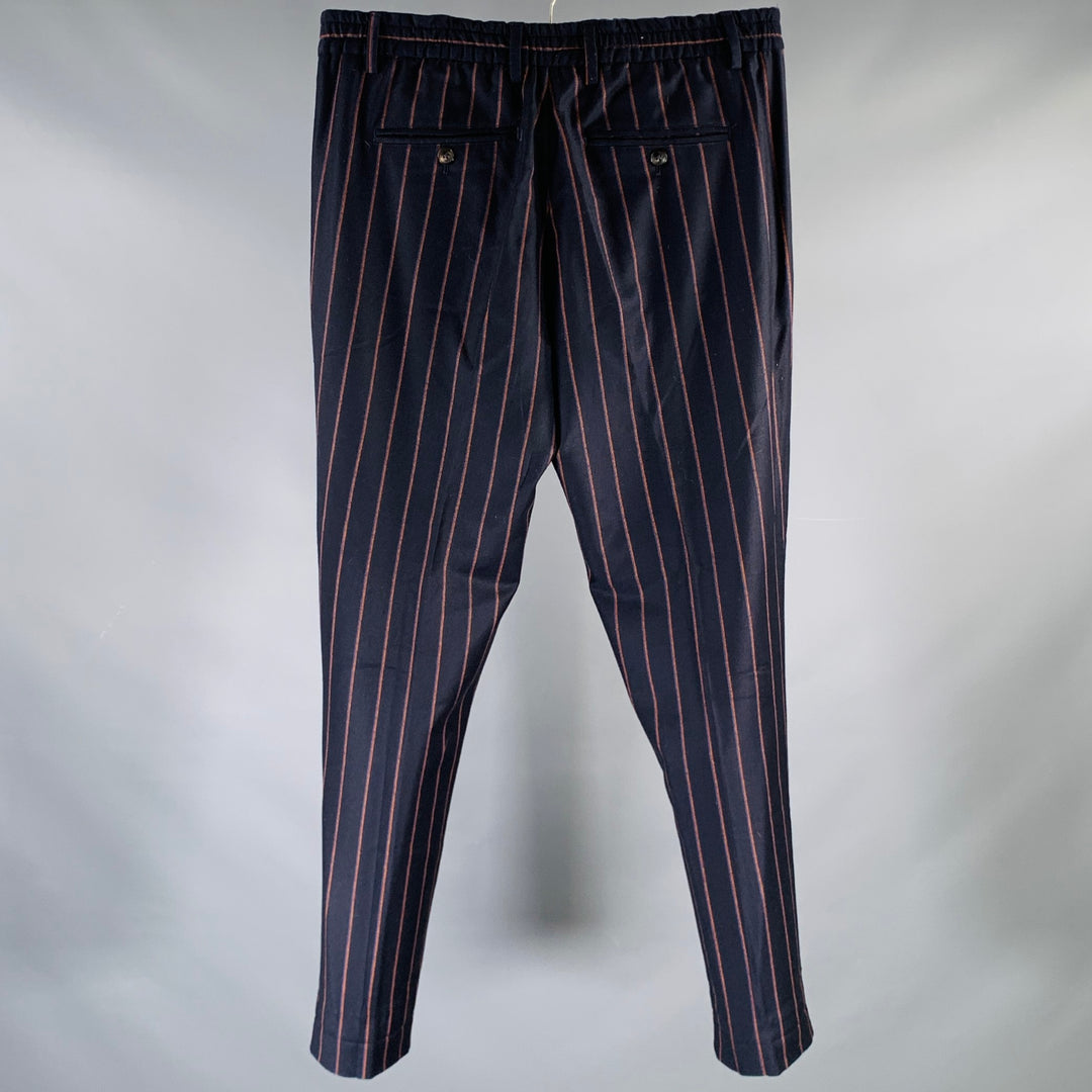 SCOTCH AND SODA Size 31 Navy Blue & Orange Stripe Virgin Wool Casual Pants