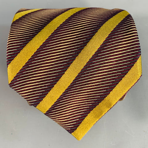LUCIANO BARBERA Purple Olive Diagonal Stripe Jacquard Silk Tie