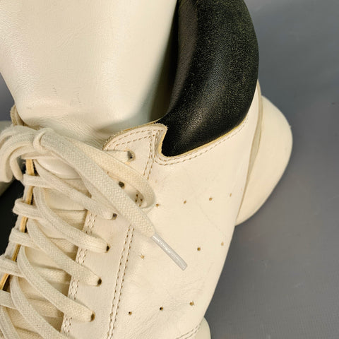 ADIDAS x RICK OWENS SS14 Size 10.5 Vicious White Black Taupe Color Block Leather Chunky Sole Sneakers