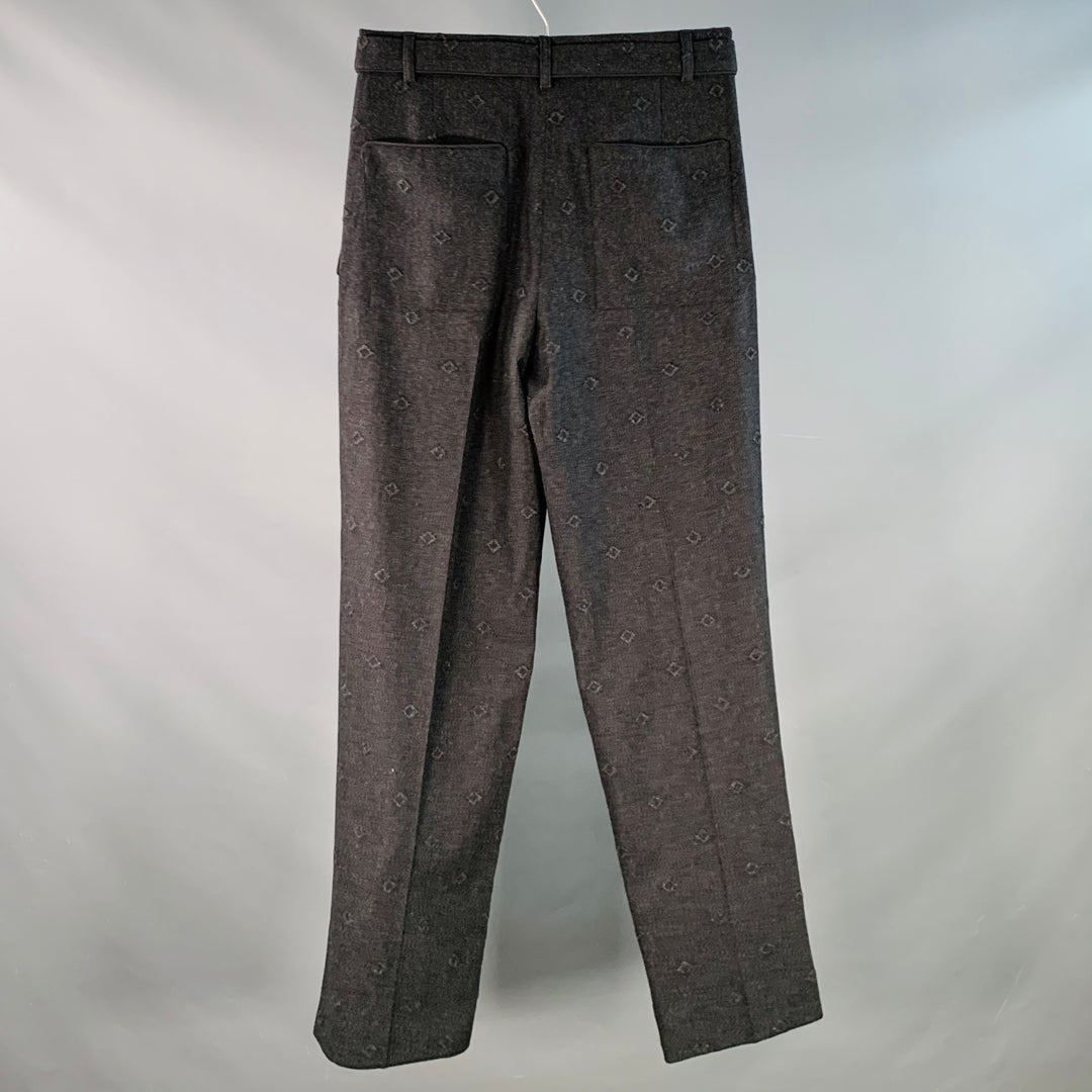 EMPORIO ARMANI Size 30 Grey Charcoal Embossed Virgin Wool Belted Dress Pants