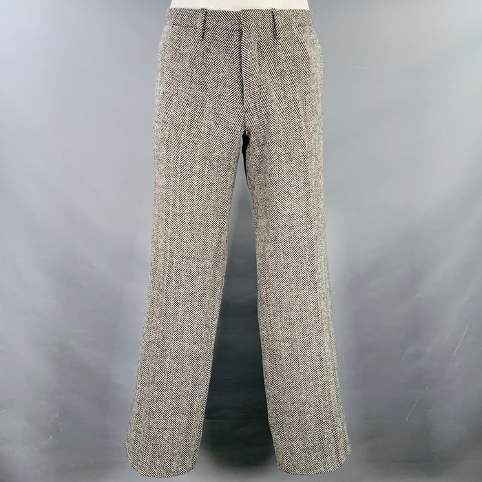 DSQUARED2 Size 36 Black White Herringbone Virgin Wool Flat Front Dress Pants