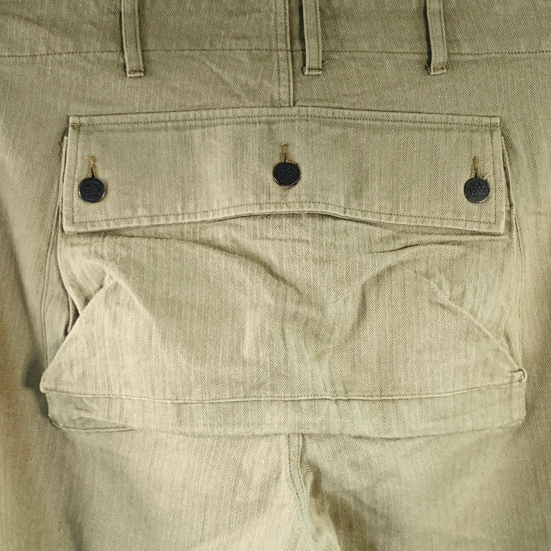 NIGEL CABOURN Size 34 Green Olive Twill Cotton Linen Button Fly Casual Pants