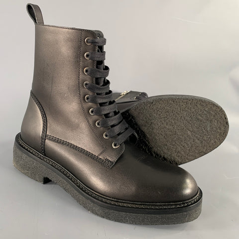 AMIRI Size 9 Black Shimmery Leather Lace-Up Boots