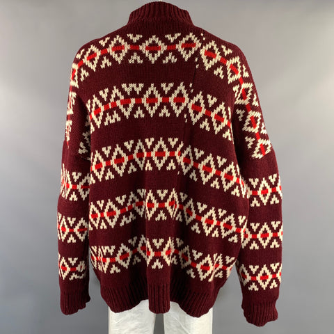 RAF SIMONS FW2016 Size One Size Burgundy Beige & Red Knitted Wool Mock Neck Sweater