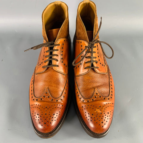 PHINEAS COLE Size 7.5 Tan Perforated Leather Wingtip Boots