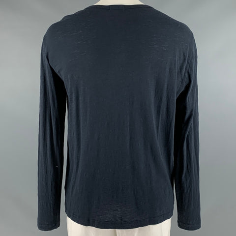 THEORY Size XL Navy Cotton Henley Pullover