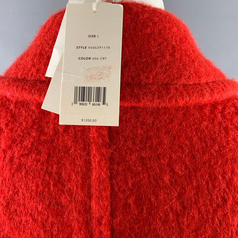 VINCE Size L Red Alpaca Blend Textured Notch Lapel Coat