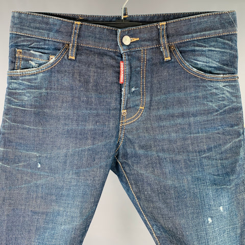 DSQUARED2 Size 28 Blue Distressed Cotton Blend Button Fly Jeans