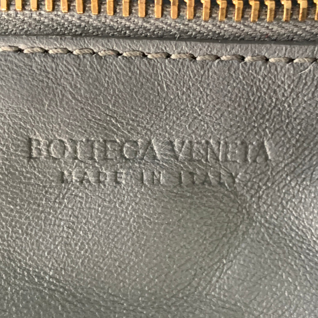 BOTTEGA VENETA Mini Padded Cassette Grey Woven Lambskin Leather Crossbody Handbag