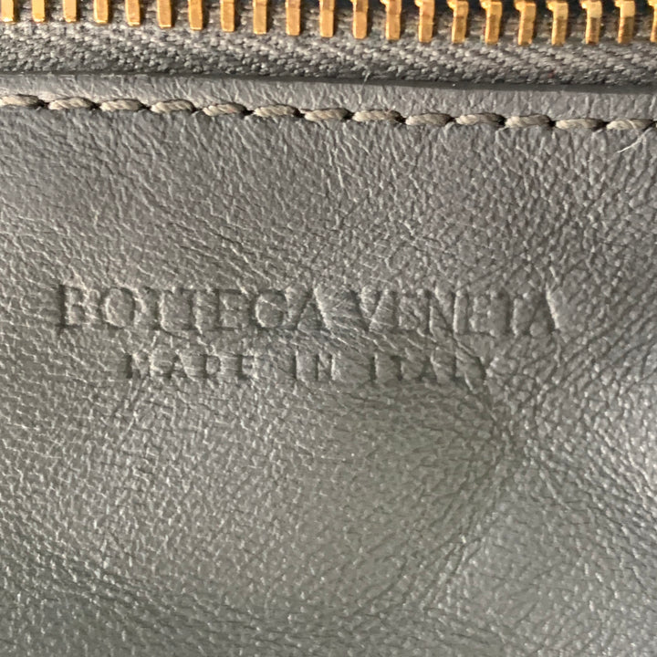 BOTTEGA VENETA Mini Padded Cassette Grey Woven Lambskin Leather Crossbody Handbag