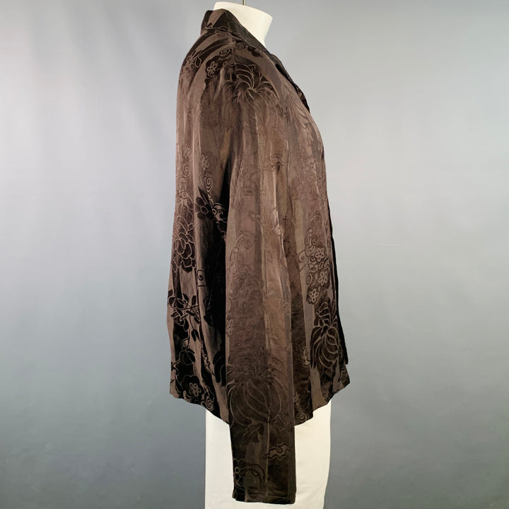 HAIDER ACKERMANN Size L Brown Jacquard Linen Silk One Pocket Long Sleeve Shirt