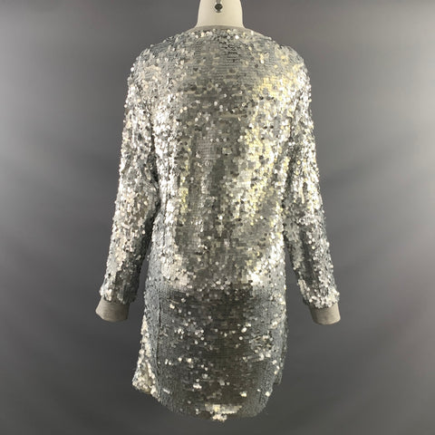 NORMA KAMALI Size S Silver Polyester Sequined Crew Neck Pullover