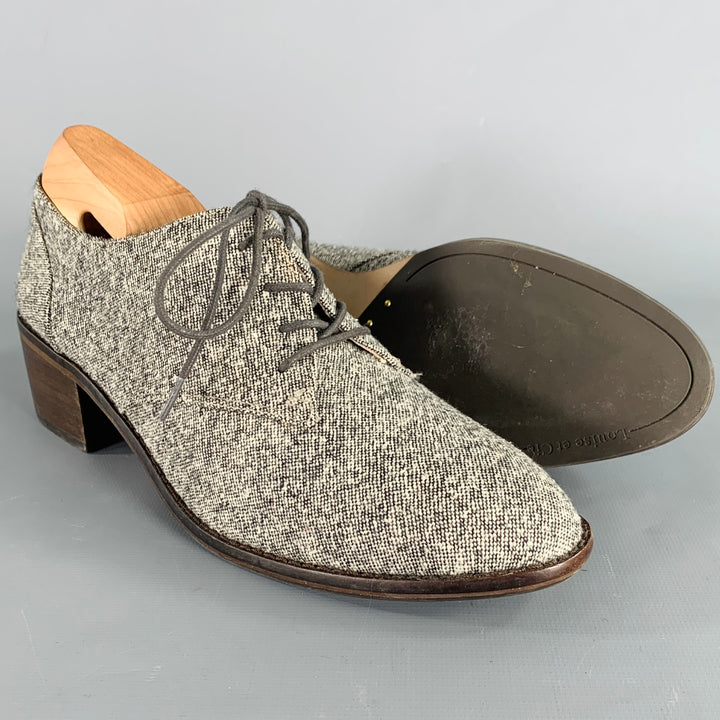 LOUISE ET CIE Size 8.5 Grey Wool Blend Tweed Leather Trim Lace-Up Shoes