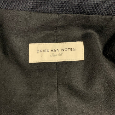 DRIES VAN NOTEN Size 46 SS15 Navy Woven Cotton Notch Lapel Sport Coat