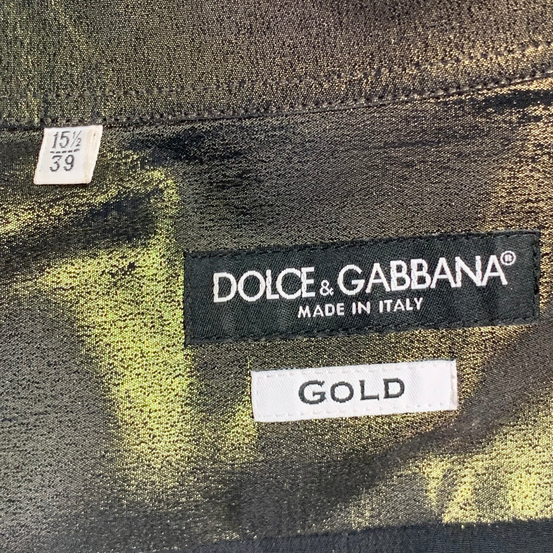 DOLCE & GABBANA Size S Gold Black Metallic Silk Hidden Buttons Long Sleeve Shirt