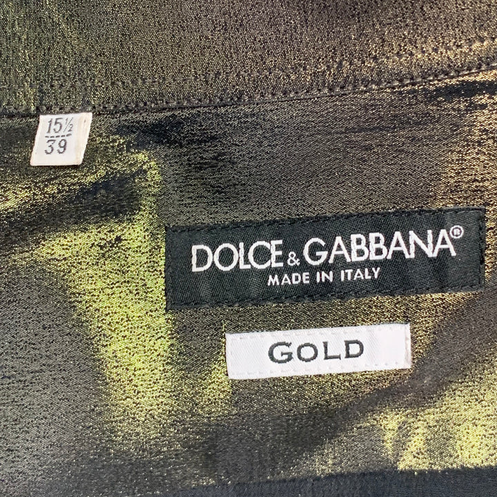DOLCE & GABBANA Size S Gold Black Metallic Silk Hidden Buttons Long Sleeve Shirt