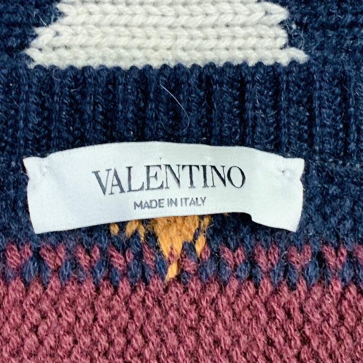 VALENTINO Size S Multi Color Knit Triangles Cashmere Crew Neck Sweater