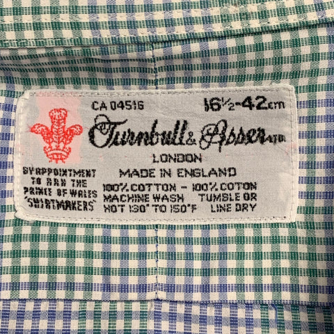 TURNBULL & ASSER Size L Green Blue Gingham Cotton Long Sleeve Shirt