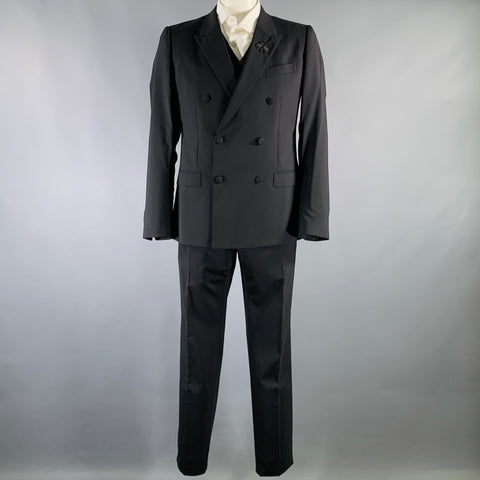 DOLCE & GABBANA Martini Size 42 Black Virgin Wool Double Breasted Crystal Accents 3 Piece Suit