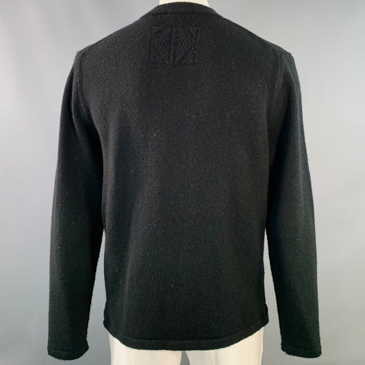 INIS MEAIN Size L Black Merino Wool Cashmere V-Neck Cardigan