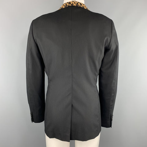 COMME des GARCONS HOMME PLUS M Black Leopard Trim Shawl Collar Sport Coat