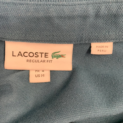 LACOSTE Size M Blue Solid Cotton Blend Regular Fit Hidden Buttons Polo