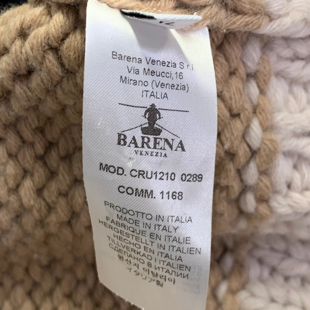 BARENA Size XL Grey Tan Brown Patchwork Virgin Wool Shawl Collar Cardigan
