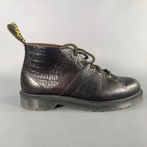 DR. MARTENS Size 9 Brown Dark brown Croc Embossed Leather Ankle Boots