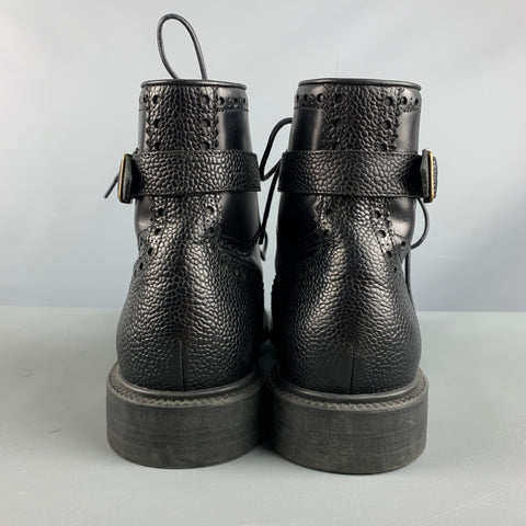 PAUL SMITH Talla 9 Botas con punta de ala de cuero perforado negro
