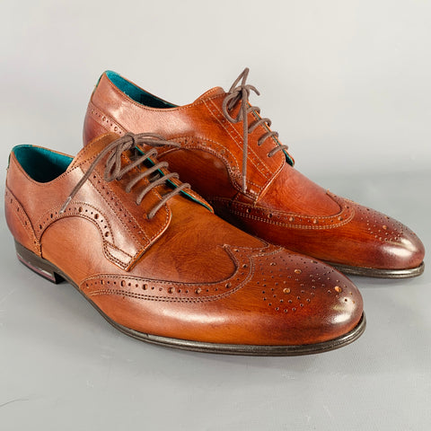 TED BAKER Size 10 Larriy Brown Perforated Leather Wingtip Lace-Up Shoes