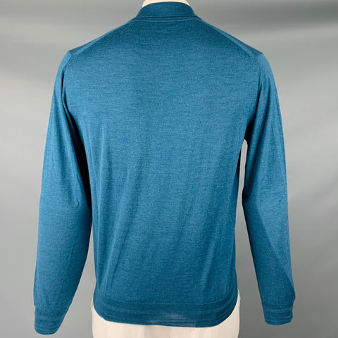 BRIONI Size XL Teal Knit Wool Silk Cashmere Polo Pullover