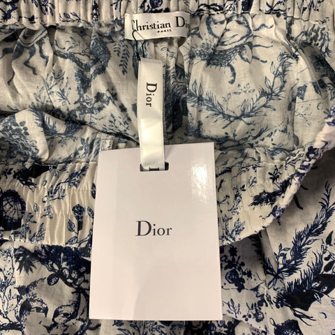 DIOR Size L White Navy Cotton Relaxed Flare Pants